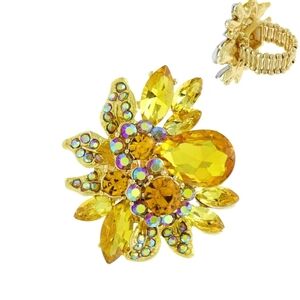 Yellow Crystal Gemstone Floral Stretch Cocktail Ring